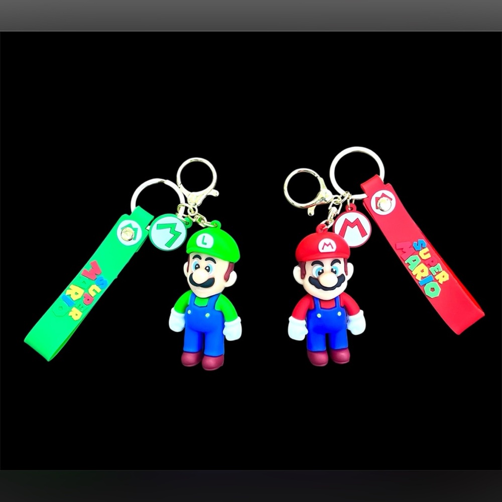 Super Mario and Luigi Bag Charm/ Keychain Bundle With Gold Tone Hardware New